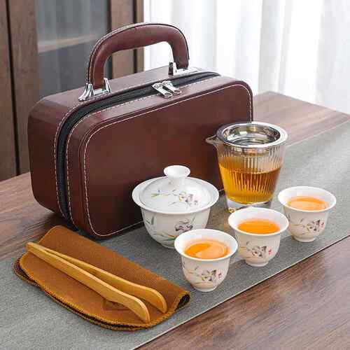 正品旅行茶具套制装家用功夫羊茶具盖碗脂玉瓷便茶杯户外携式可定