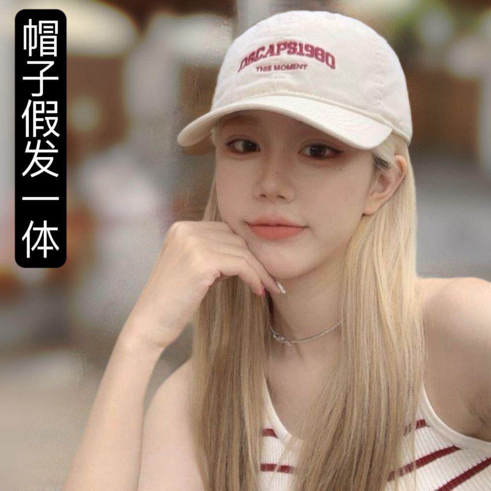 帽子假发一体女白金色长直发棒球帽子百搭时尚显脸小大头围假发帽