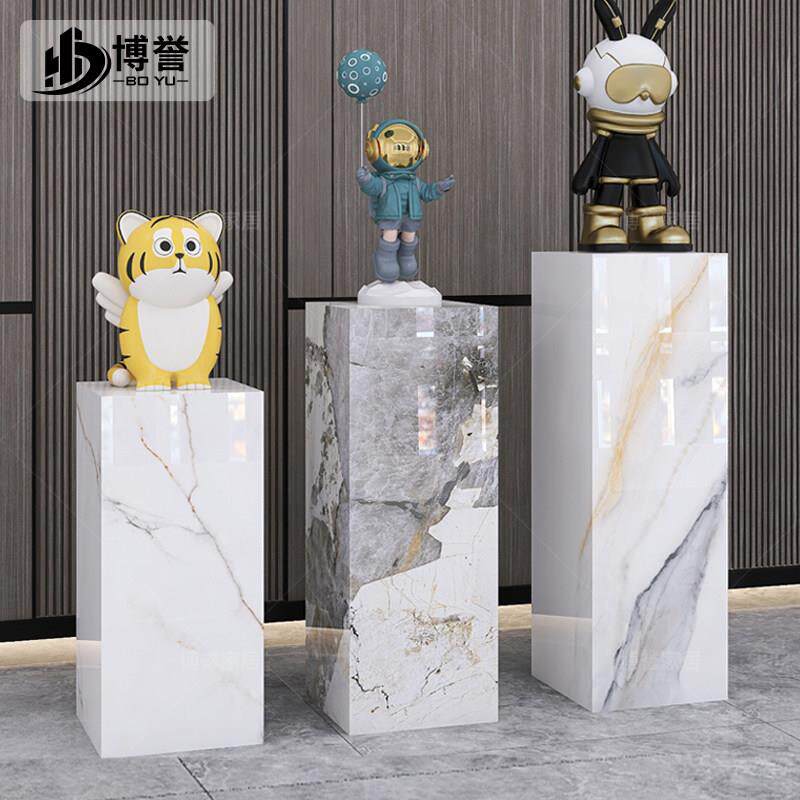 岩板立柱子大理石摆件底座展示摆台放水晶太湖石花架子客厅落地式