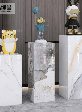 岩板立柱子大理石摆件底座展示摆台放水晶太湖石花架子客厅落地式