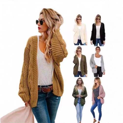 Danedvi Women's Oversized Open-Front Cable Knit Cardigan
