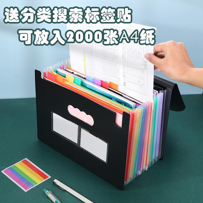 25格塑料三边封挂绳翻盖风琴包a4多层文件夹办公文件收纳pp文件包