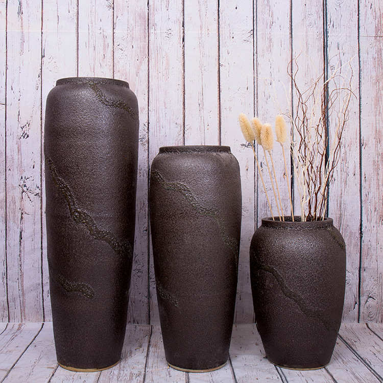 陶瓷水培花玄关花瓶落地大五摆件件套器中式插花复古陶罐景德镇