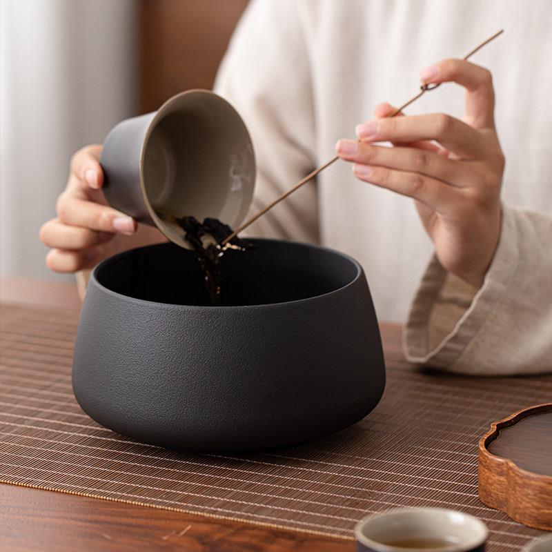 粗陶家用茶渣缸大容量茶洗水盂陶瓷废水缸烟灰缸功夫茶道配件杯洗