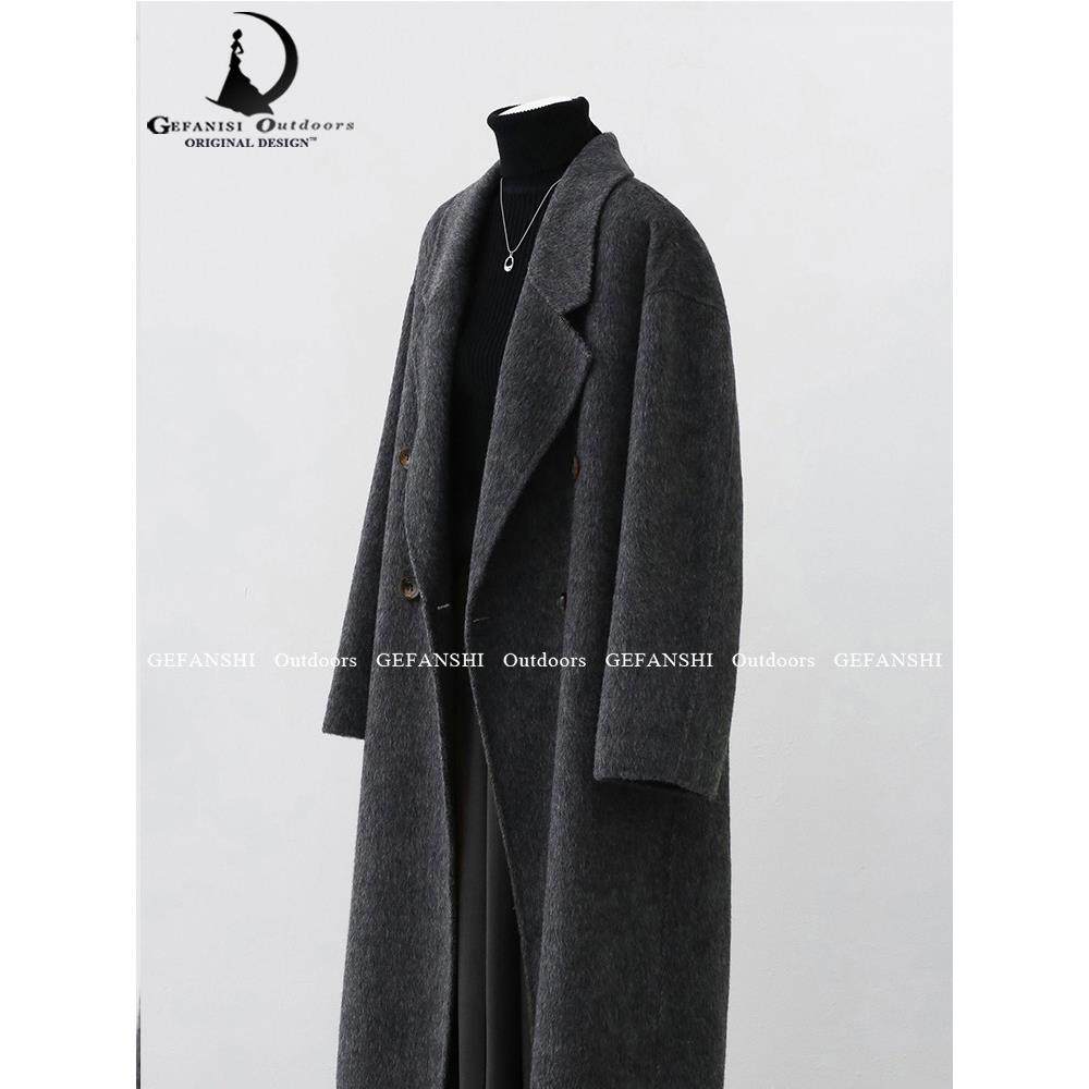 德国双面羊绒大衣女2025秋冬新款黑灰色韩系中长款高端羊毛呢外套