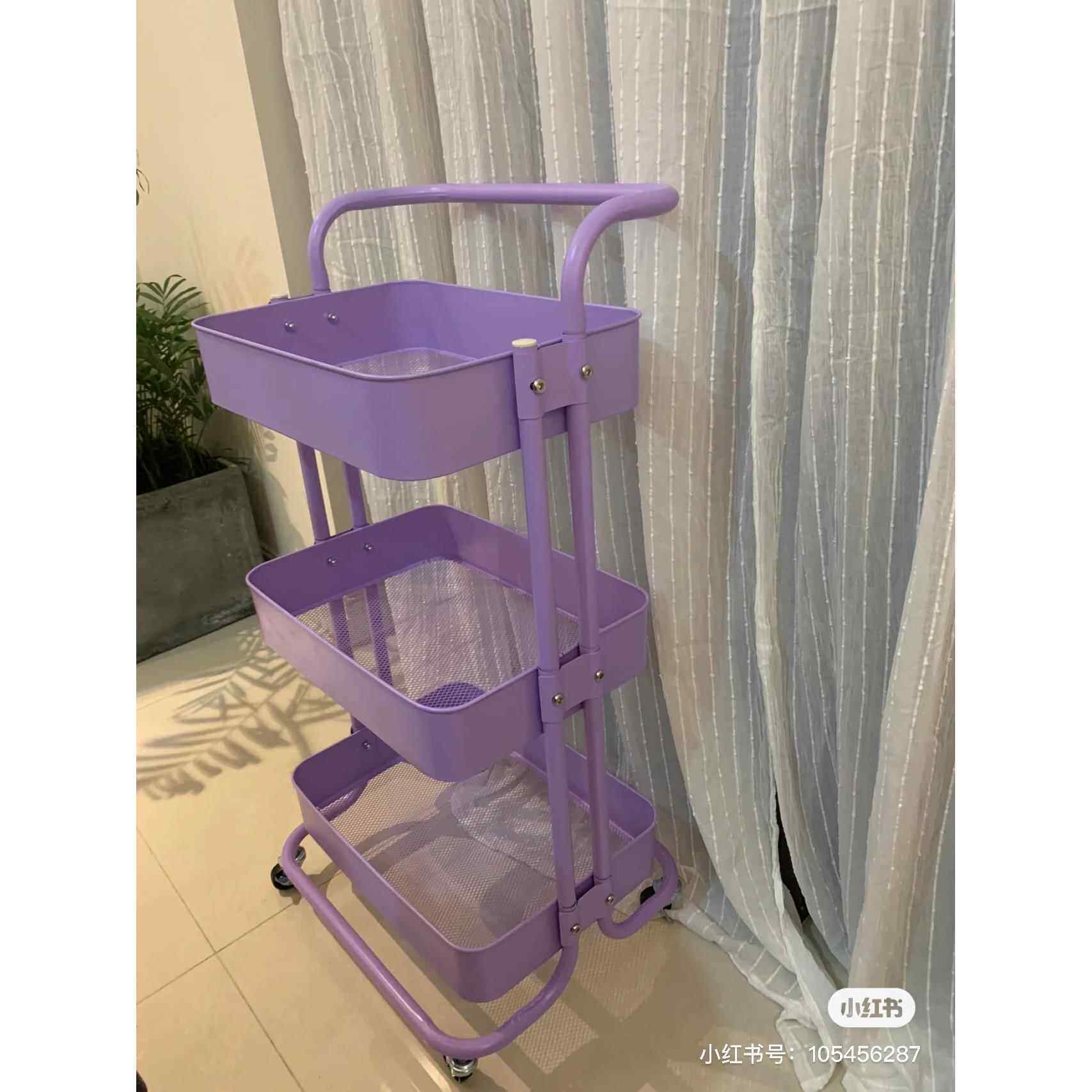 紫色手推车婴儿用品置物架客厅置物架卧室化妆品收纳层架移动放书