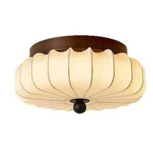 法式 侘寂风圆形布艺灯 奶油风实木卧室吸顶灯中古客厅餐桌灯日式