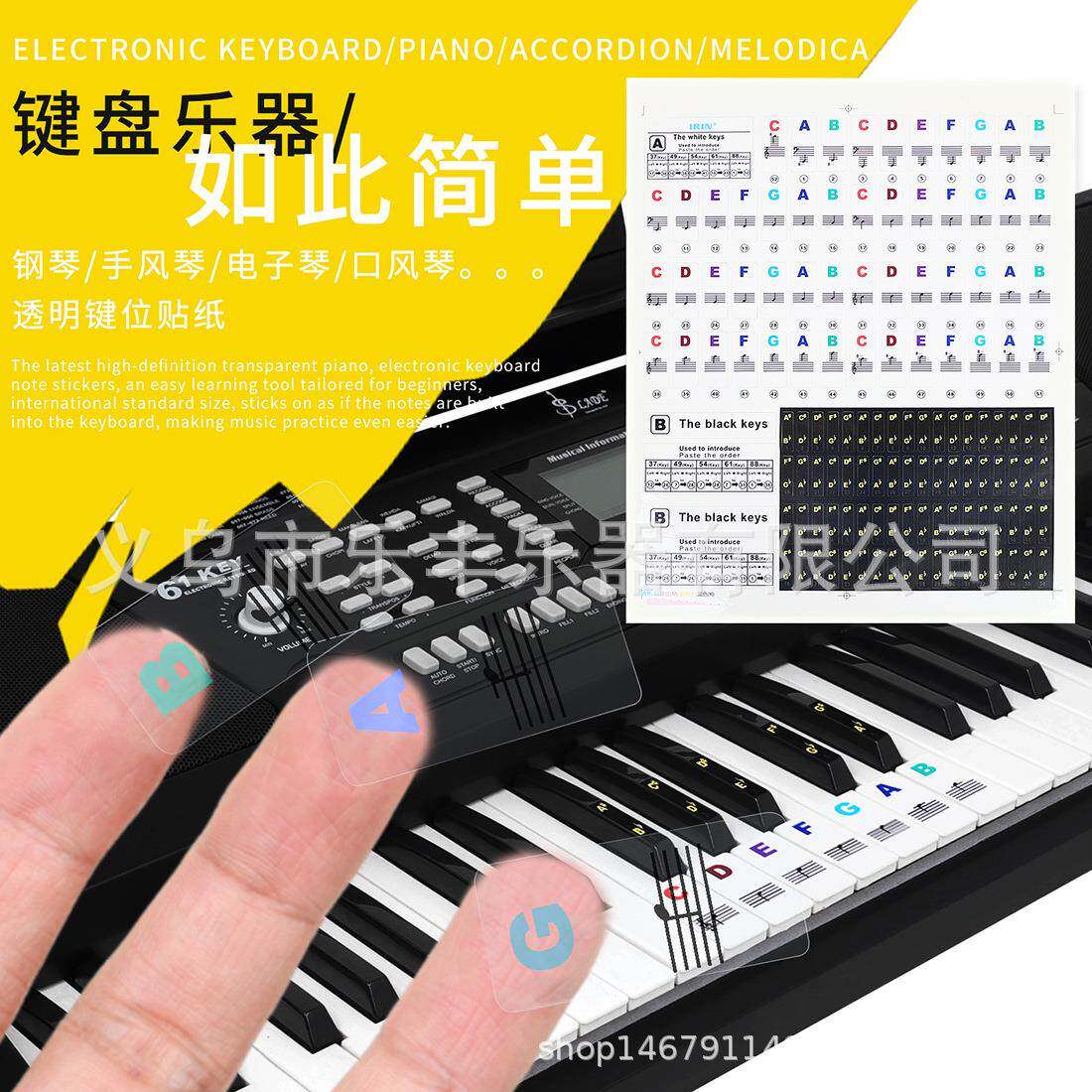 电子琴通用型键盘贴纸音阶贴透明简谱五线谱贴琴键贴钢琴键位贴