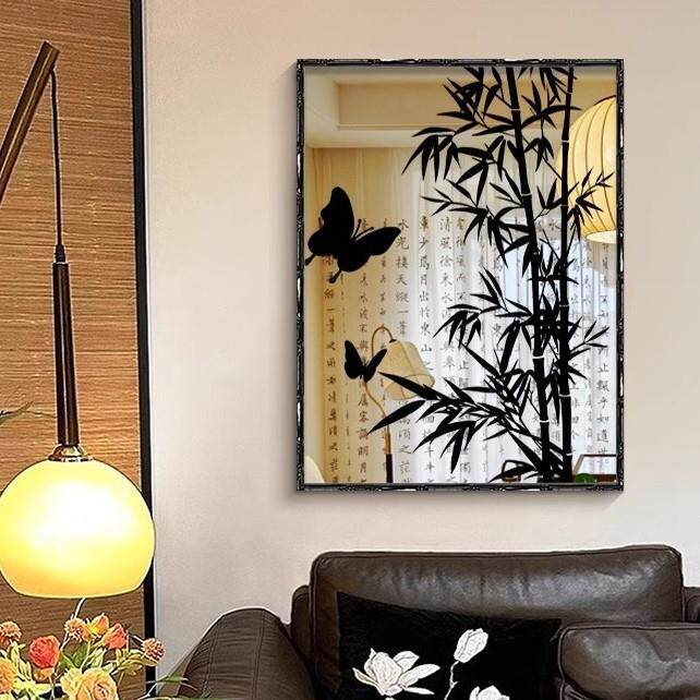 《竹韵蝶舞》新中式客厅镜面装饰画沙发背景墙镜子画卧室床头挂画