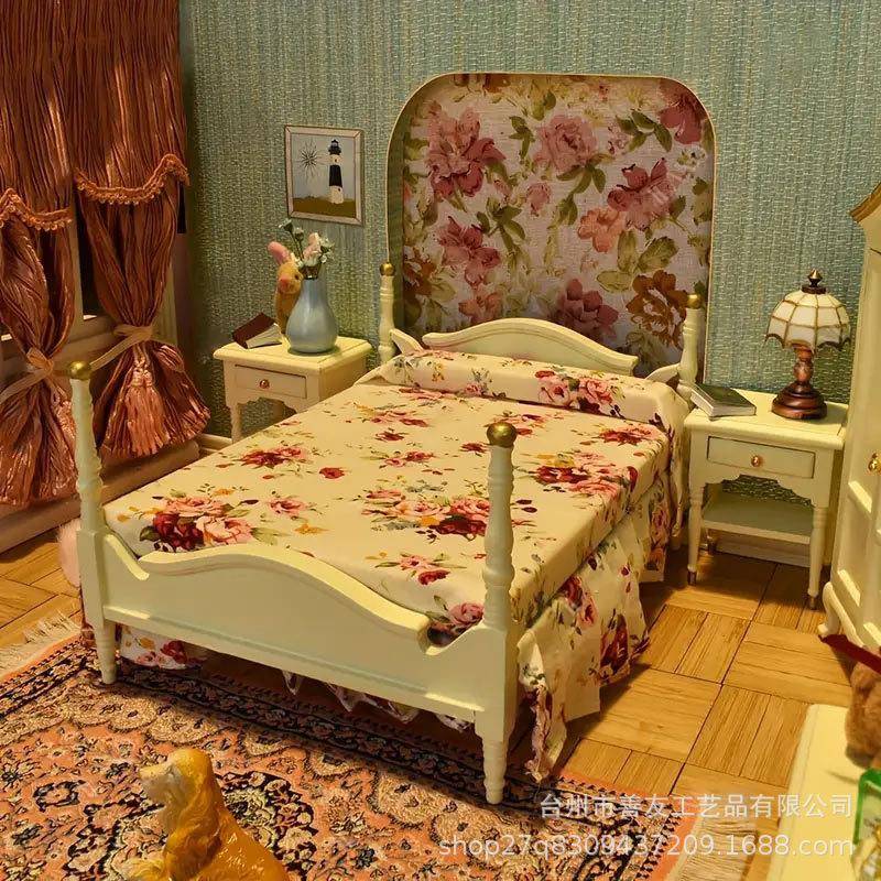 do过lhouse迷你家家套玩具微缩场景娃娃屋卧l室-床柜椅梳妆台装