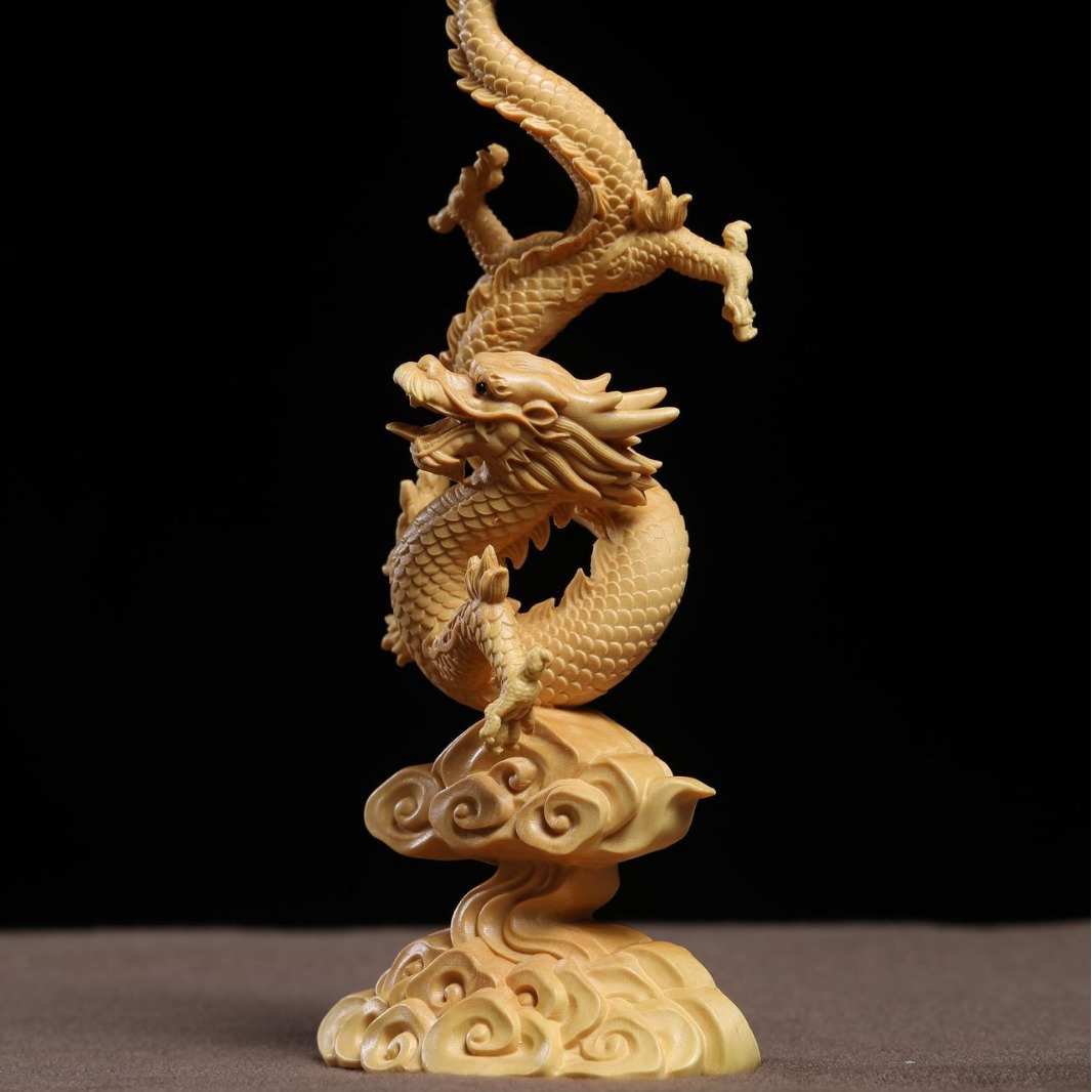 小叶摆件龙腾雕刻龙四海黄杨龙年木质木雕工艺品正宗木雕家居生肖