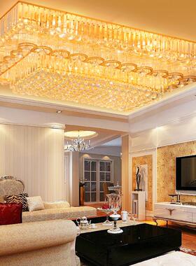 直销金黄色led水晶吸顶灯客厅灯长方形水晶灯酒店工程