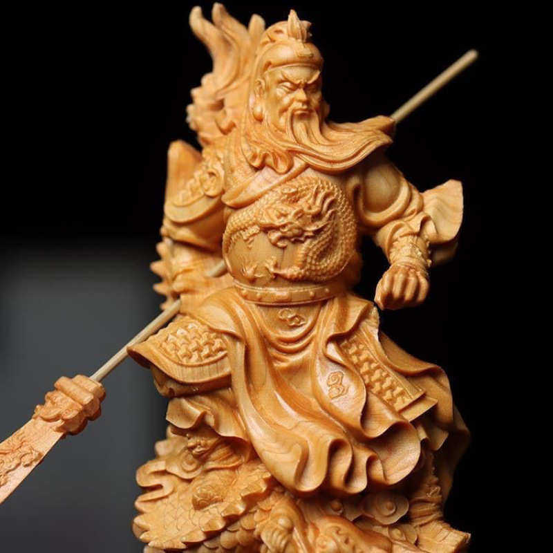 崖柏御龙关公武神关二爷家居办公室摆件实木雕刻文玩工艺品把玩件