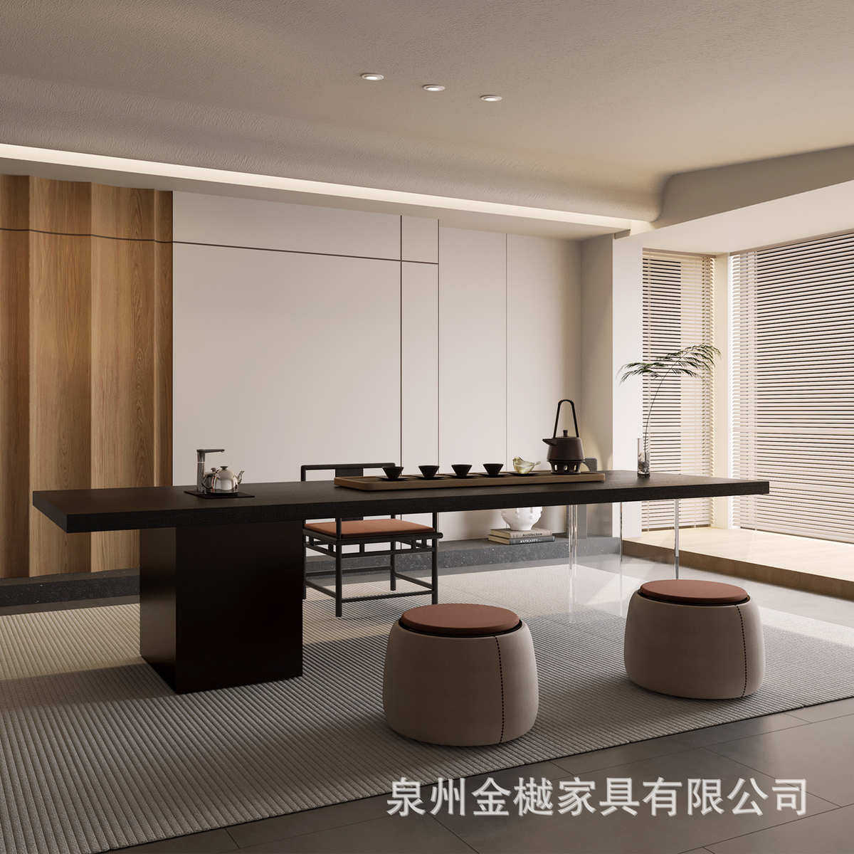 实木组合黑力家用台茶茶桌大板办公室椅风泡碳化茶桌侘客厅寂亚克