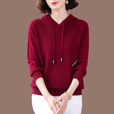 冰丝针织打底衫女春秋薄款连帽上衣宽松大码新款卫衣长袖t恤内搭