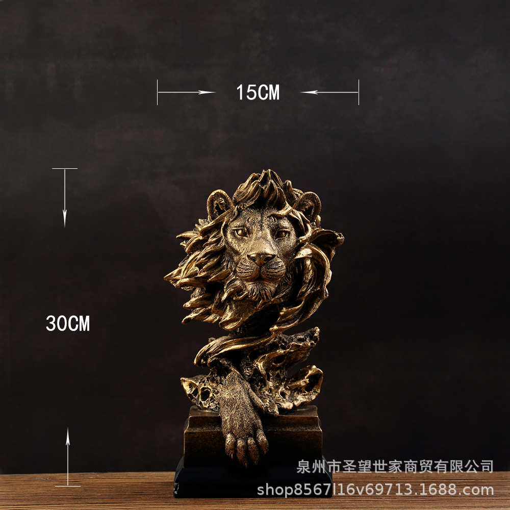 复古头像美式饰动物工艺品软酒柜狮子装装玄关仿树脂铜摆件办公室