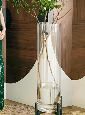 高款玻璃花瓶客厅摆件落地大花瓶40cm50厘米6080公分高特大号高筒
