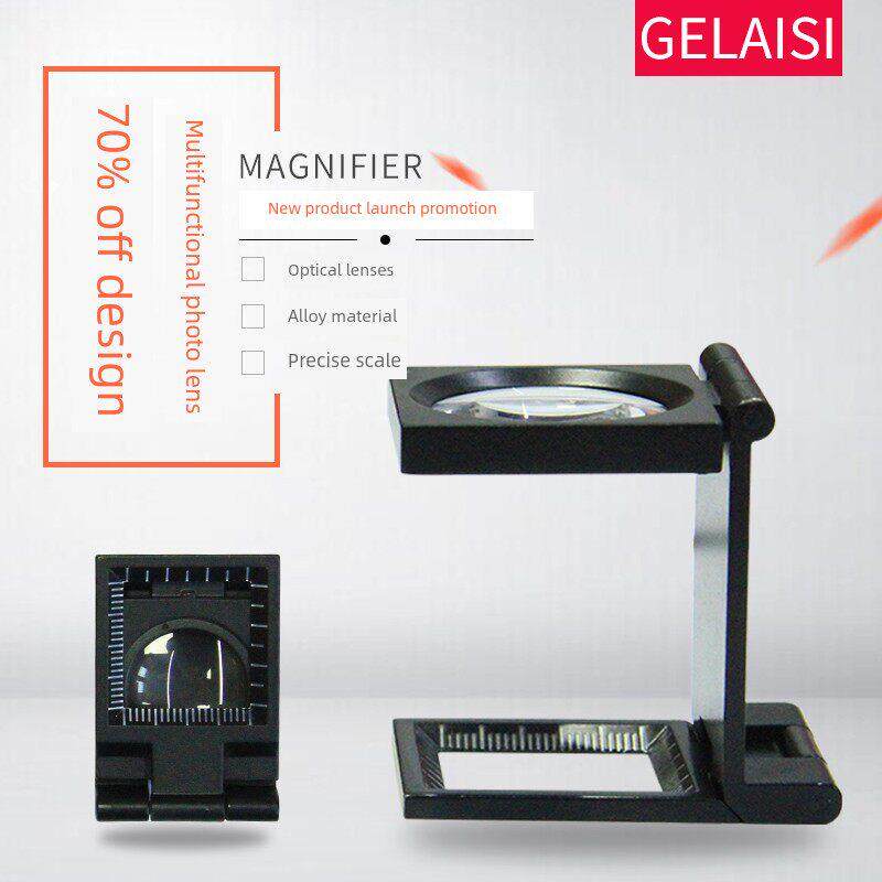 折叠便携式金属中、大型布镜，10倍纺织印花放大镜，黑色灰色平面