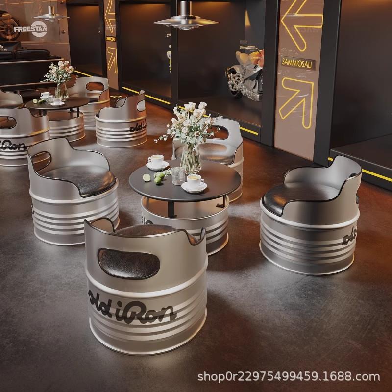 工业风酒吧桌椅KTV沙发铁艺油桶座椅酒吧散台桌椅卡座茶几组合