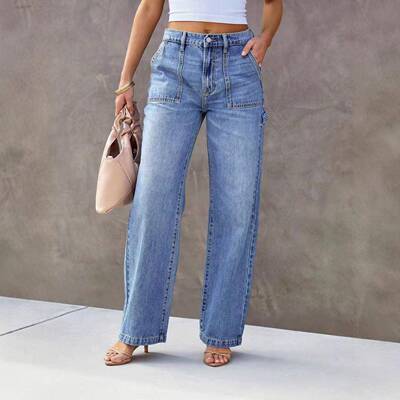 Women's High Waisted Cropped Jeans Trendy Stretchy Baggy