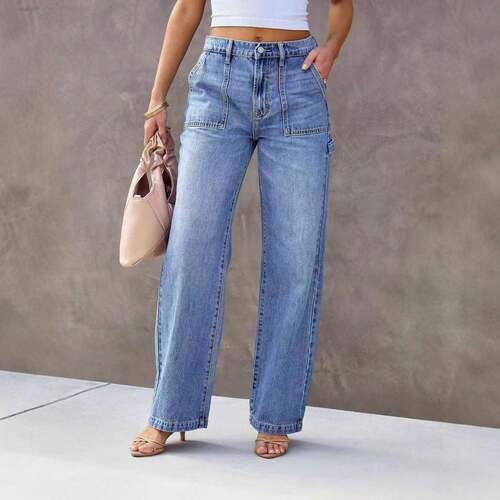 Women's High Waisted Cropped Jeans Trendy Stretchy Baggy
