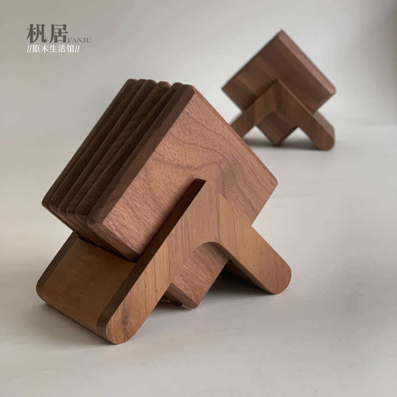 【杋居】黑胡桃实木杯垫日式木制咖啡杯托家用茶室茶具配件套装