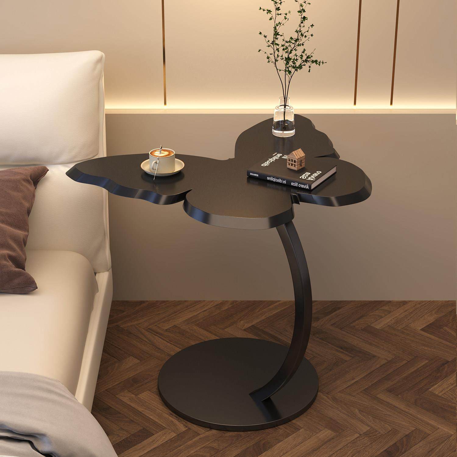 黑色小茶几艺术感桌子可移动沙发边几极简边桌床头置物架阳台茶桌