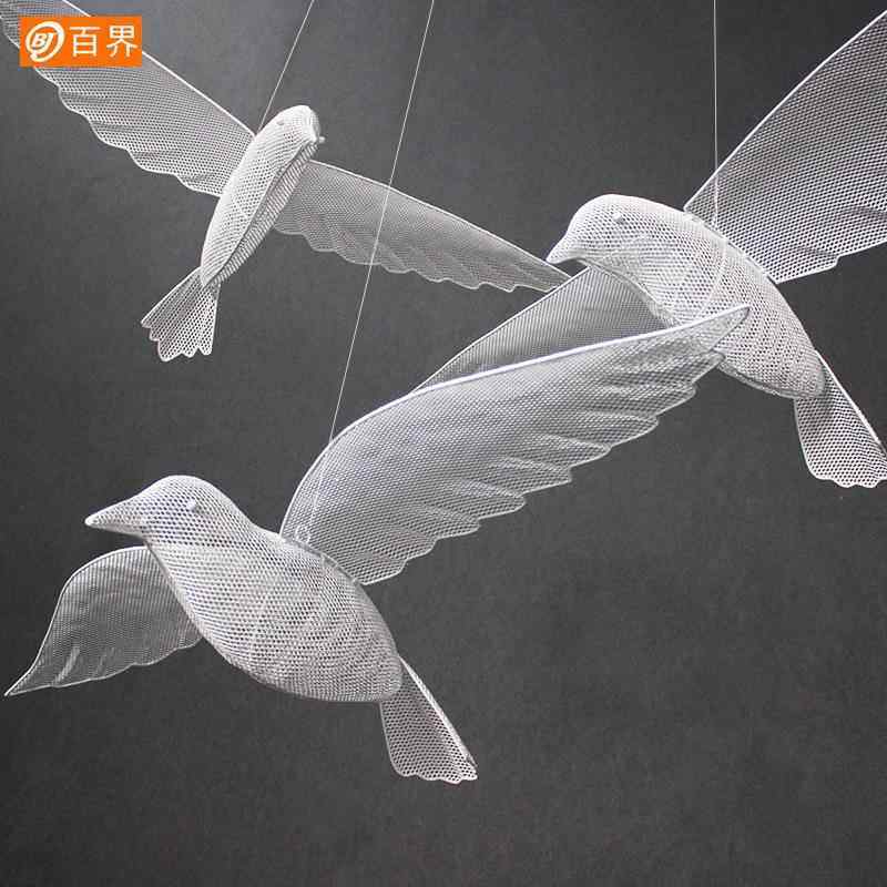 百界新款铁艺发光飞鸟吊顶装饰婚庆道具带翅膀空中舞台挂件婚礼