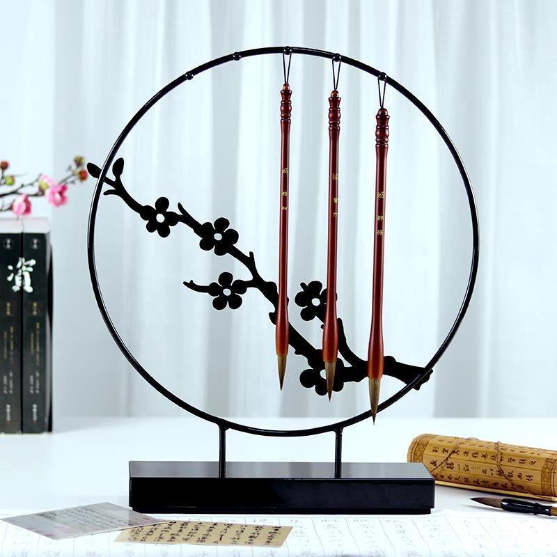 毛笔架笔挂金属毛笔挂架中国风毛笔架子覆古摆件创意文房四宝新中图片