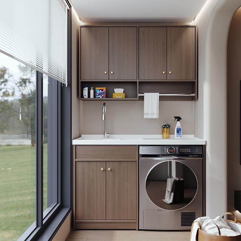 安苒卫浴中古风阳台柜洗衣机柜一体洗手盆洗衣池台盆一体铝合金柜