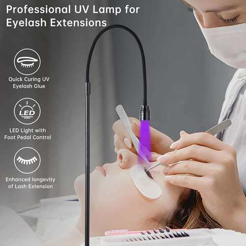 假睫毛嫁接UV紫光灯uv胶水快速固化LED灯美睫美甲uv落地灯脚踏10w