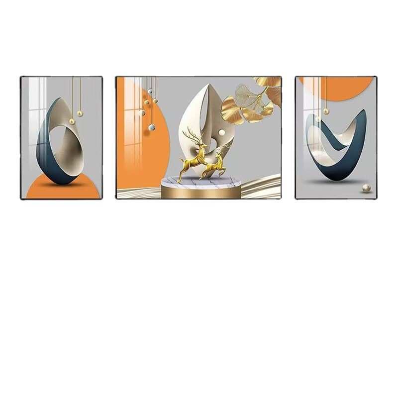 新款客厅挂画三联画高端轻奢沙发背景墙装饰画麋鹿现代简约墙壁画