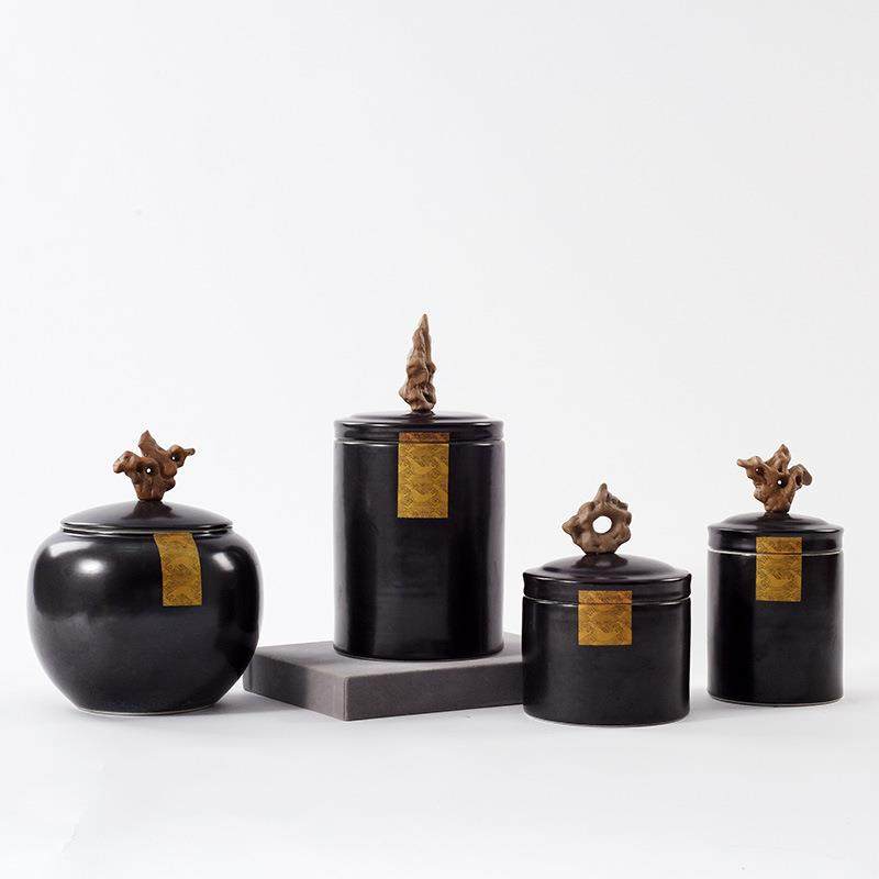 新中式陈设样板房间售楼处软装饰品陶瓷储物罐玄关茶室盖罐摆件