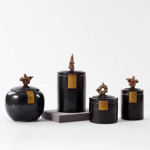 新中式陈设样板房间售楼处软装饰品陶瓷储物罐玄关茶室盖罐摆件