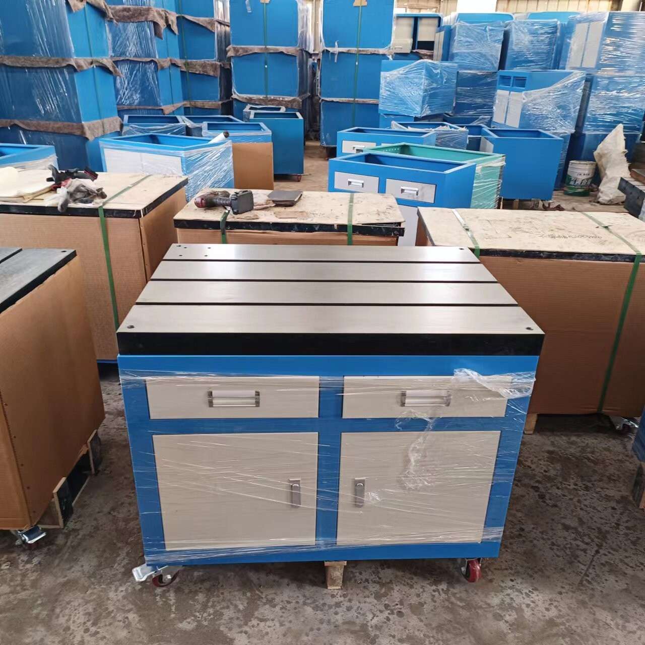 铸铁攻牙机平台600900攻丝机平台500800移动柜子双门工具车支架
