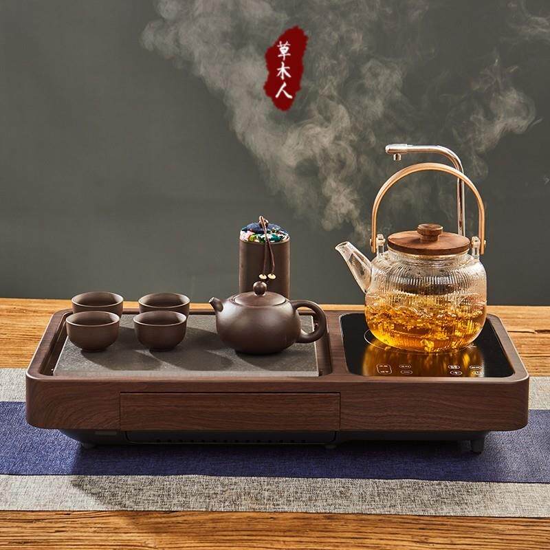 智能电陶炉煮茶器全自动上水茶台烧水壶家用玻璃茶具茶盘套装一体
