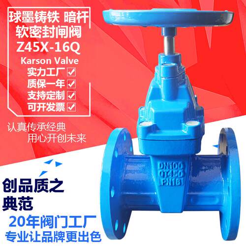 ZX-/Q法兰球墨铸铁dn污水弹性座暗杆软密封闸阀