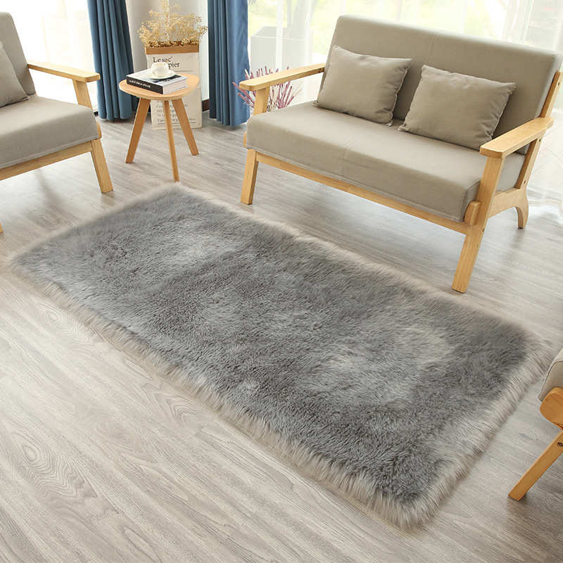 仿羊毛地毯客厅欧美方形长毛绒毛毯纯色家用卧室床边毛毛毯