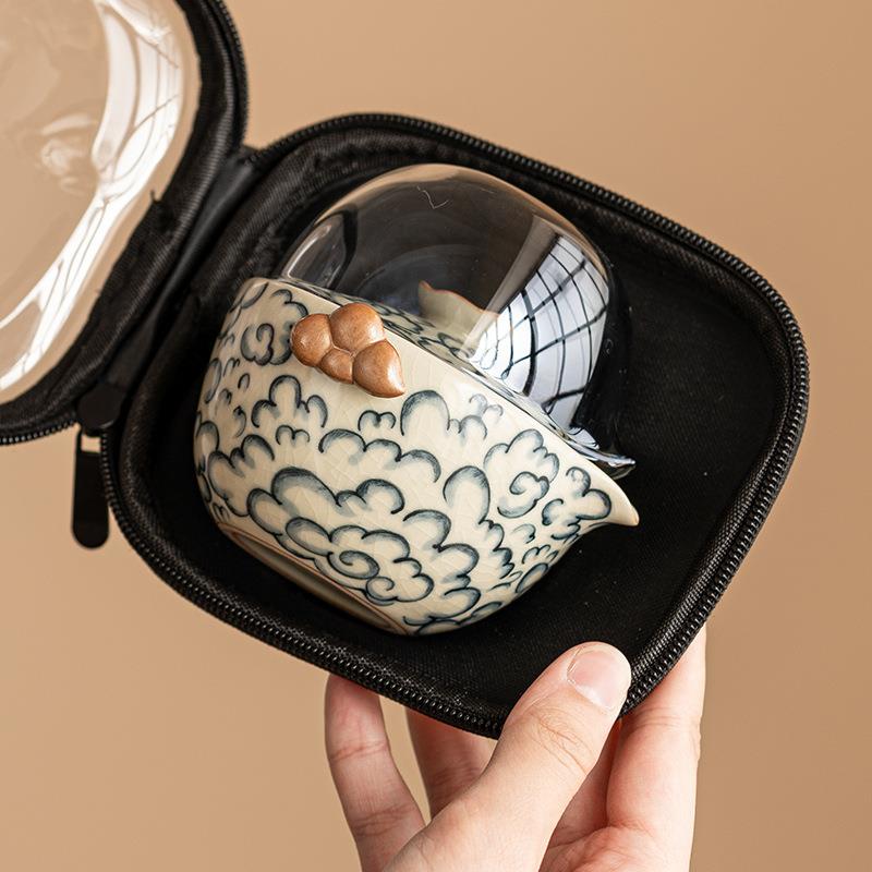 旅行茶具便携式户外茶壶茶杯汝瓷开片可养快客杯一壶两杯泡茶套装