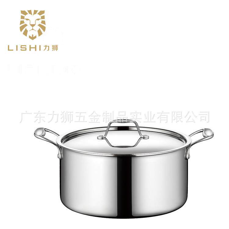 力狮 304不锈钢双耳矮身锅加厚三层钢火锅电磁炉锅汤锅酒店用品