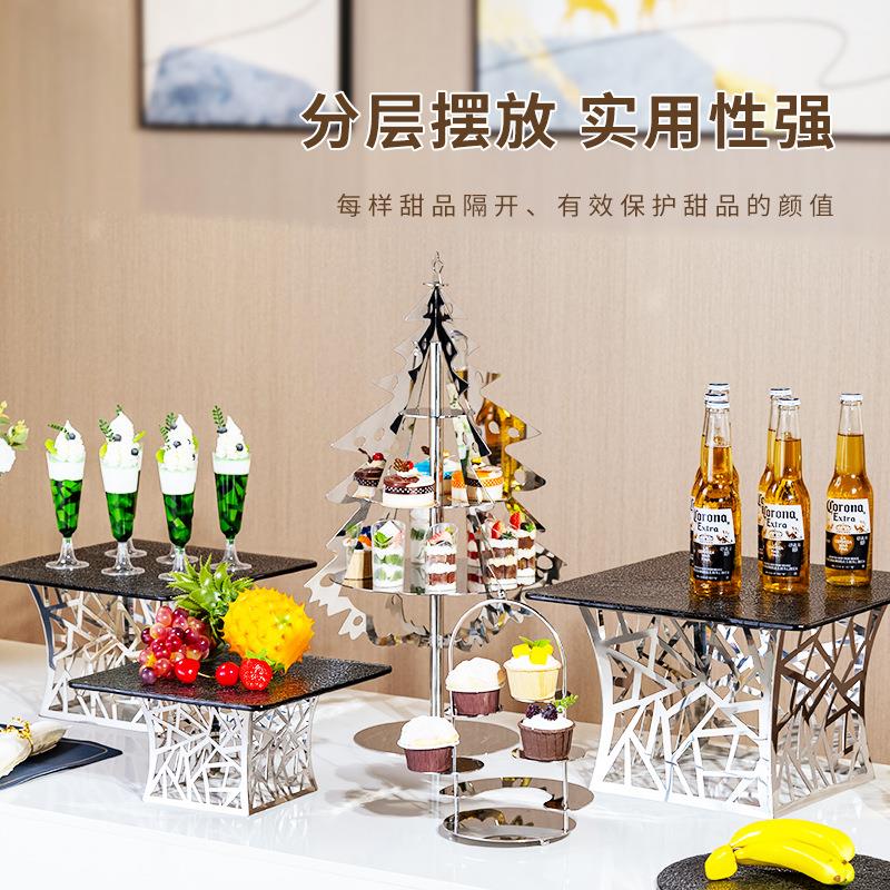酒店自助餐甜品台展示架不锈钢水果托盘茶歇糕点心架摆件冷餐摆台