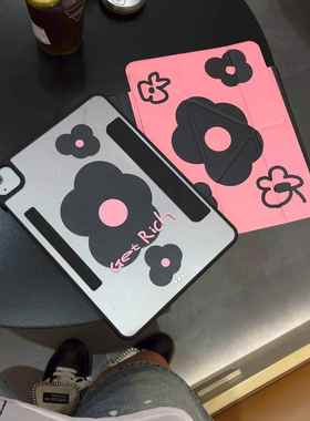 汪三岁「暴富花」甜酷黑磁吸拆分笔套款插笔搭扣款ipad平板保护套亚克力Air7保护壳2025新款mini7ipad11黑色