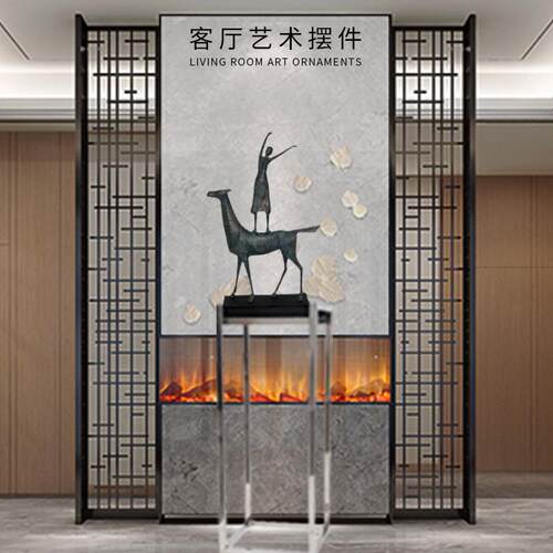 厂家供应现代防铜做旧小品铸铝马人物样板房装饰雕塑客厅艺术摆件