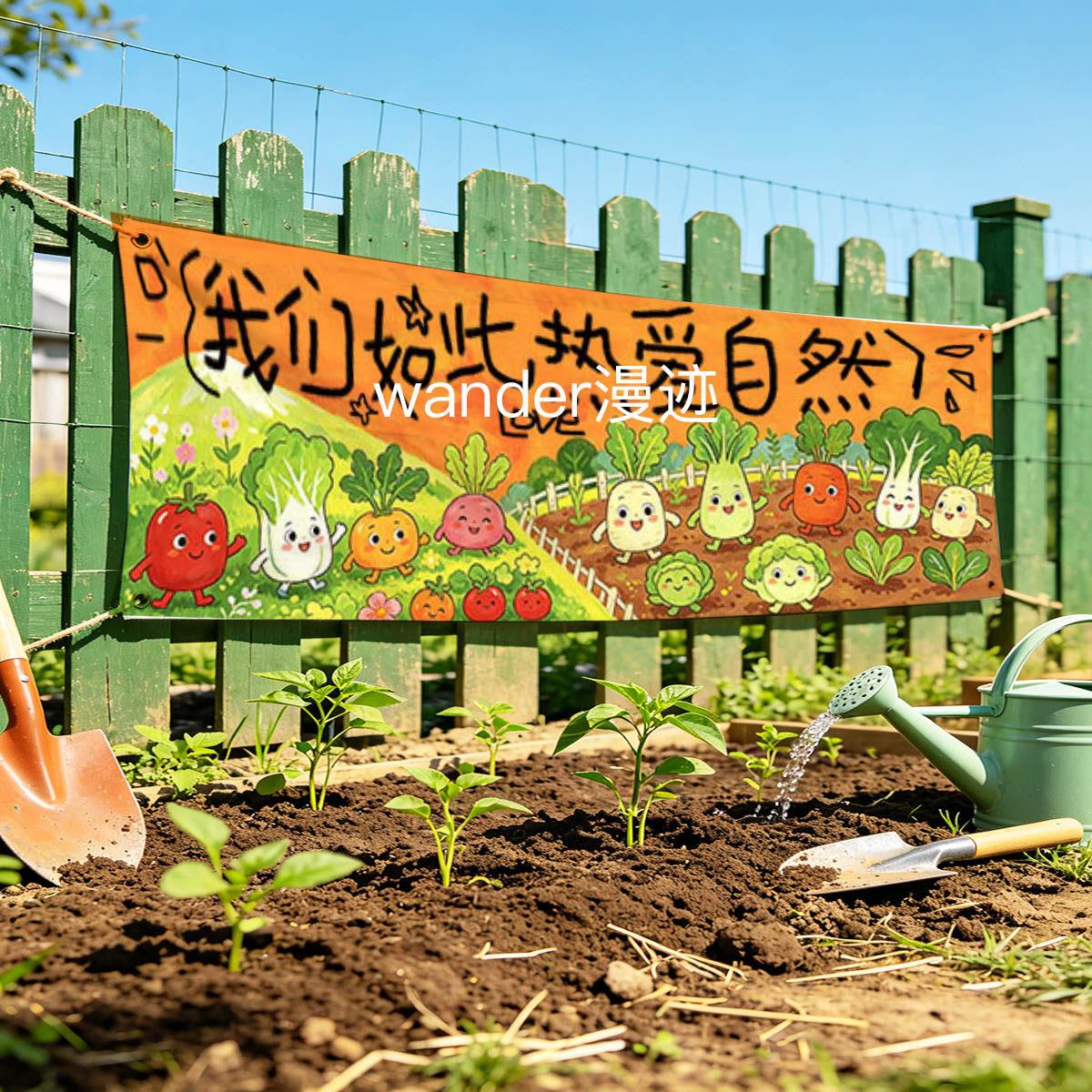我们如此热爱自然涂鸦手写挂布幼儿园种植区环创农场研学拍照背景