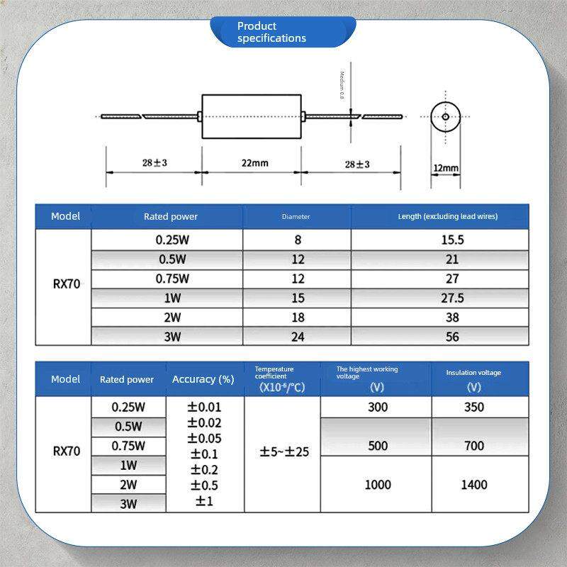 RX70高精度精密电阻标准采样低温漂0.25W0.5W1W2W3W10R欧0.01%