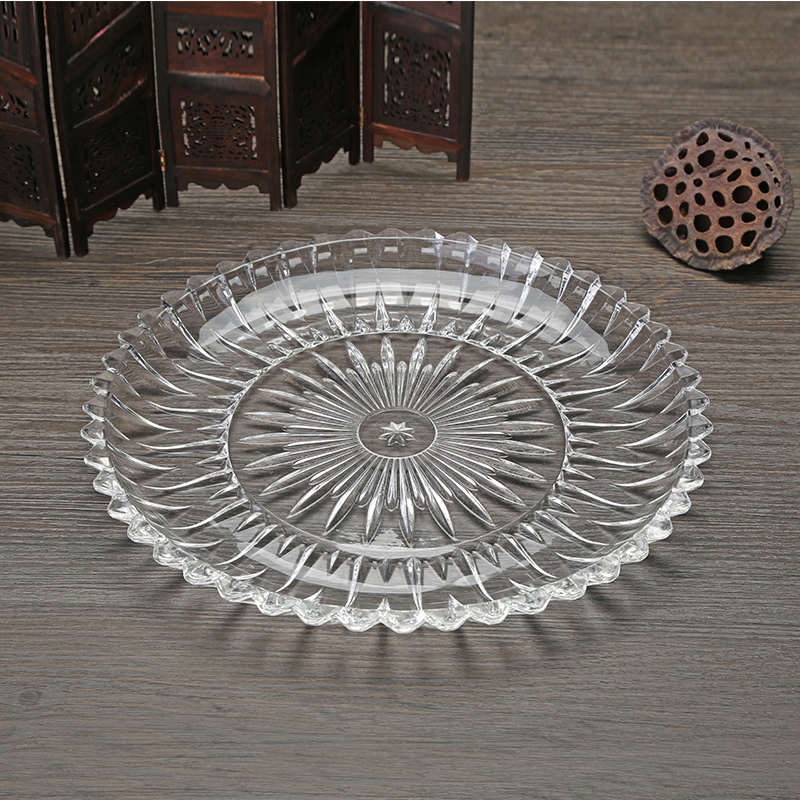 水果盘玻璃水晶欧式KTV果盘创意玻璃茶几果盘圆形托平盘碟商用