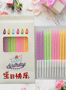 生日蛋糕蜡烛创意彩色生日蜡烛烘焙装饰蜡烛水晶螺纹铅笔蜡烛