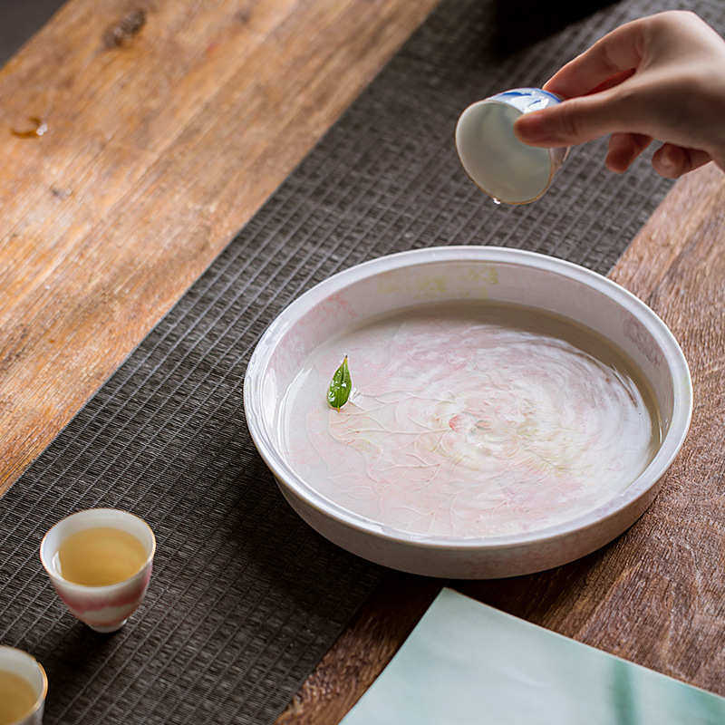 纯手绘桃粉浮雕荷花壶承干泡台家用陶瓷茶承托功夫茶具隔热养壶垫,餐饮具,茶具礼盒,淘宝优惠券,粉丝福利购,淘宝优惠卷