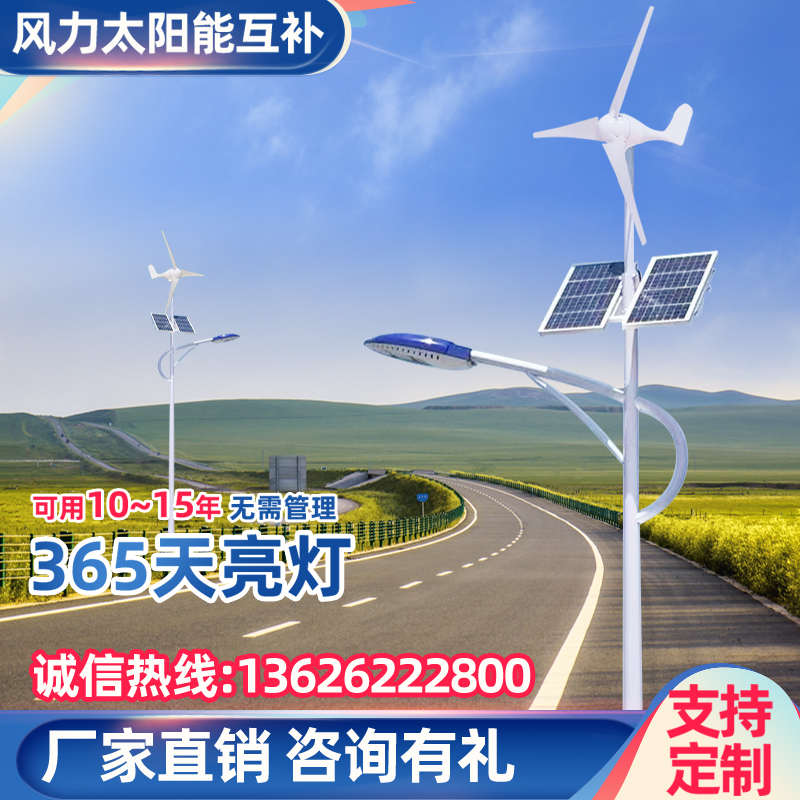 风光互补太阳能路灯风力发电LED一体化6米8米10m风能风机路灯防爆