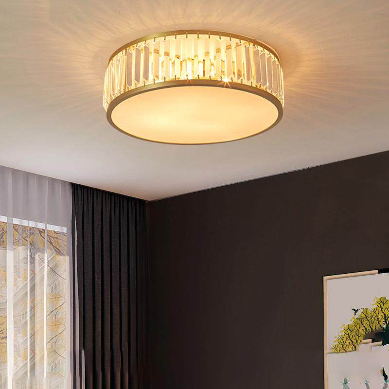 全铜圆形卧室灯具轻奢铜后现代led吸顶灯北欧风格简约水晶灯家用